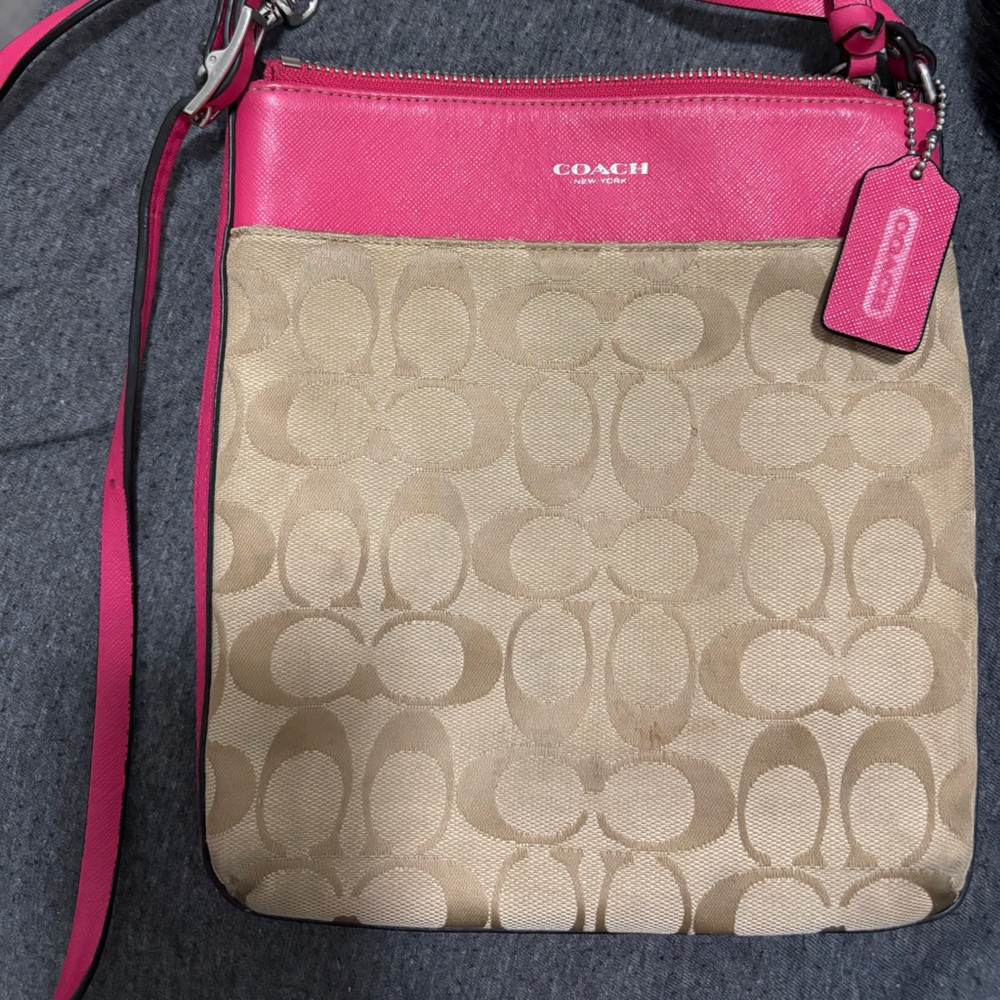 Coach Fuchsia and Beige Crossbody Bag